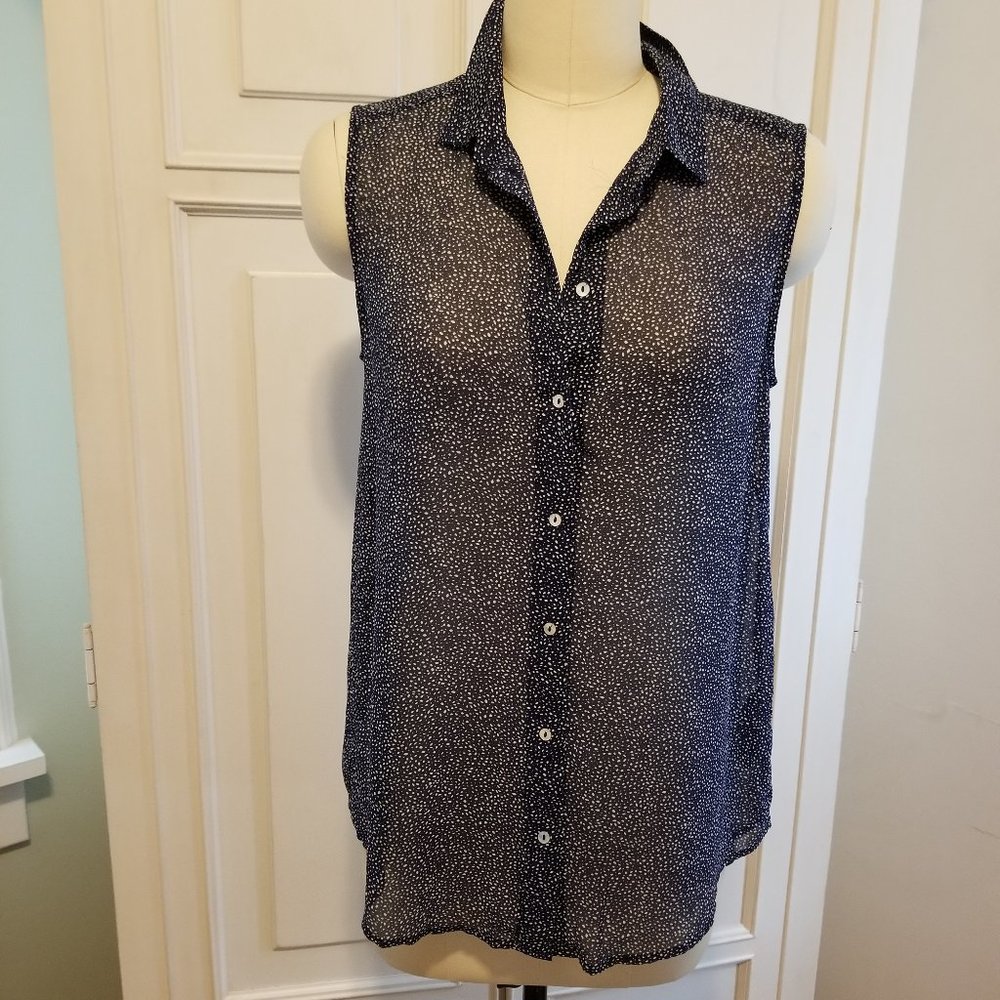 H & M Sheer blue and white dot blouse